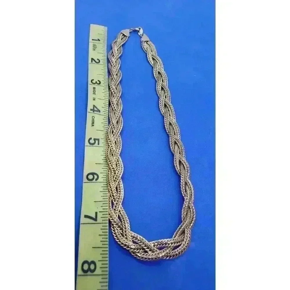 Vintage Gold Choker Necklace Railroad Style & Braided Thick Chain Chunky - Picture 12 of 12
